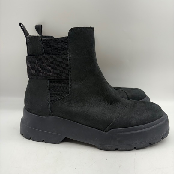 Toms Shoes - TOMS Alpargata Combat Boots Black Leather Chunky Lug Sole Chelsea Womens 9.5
